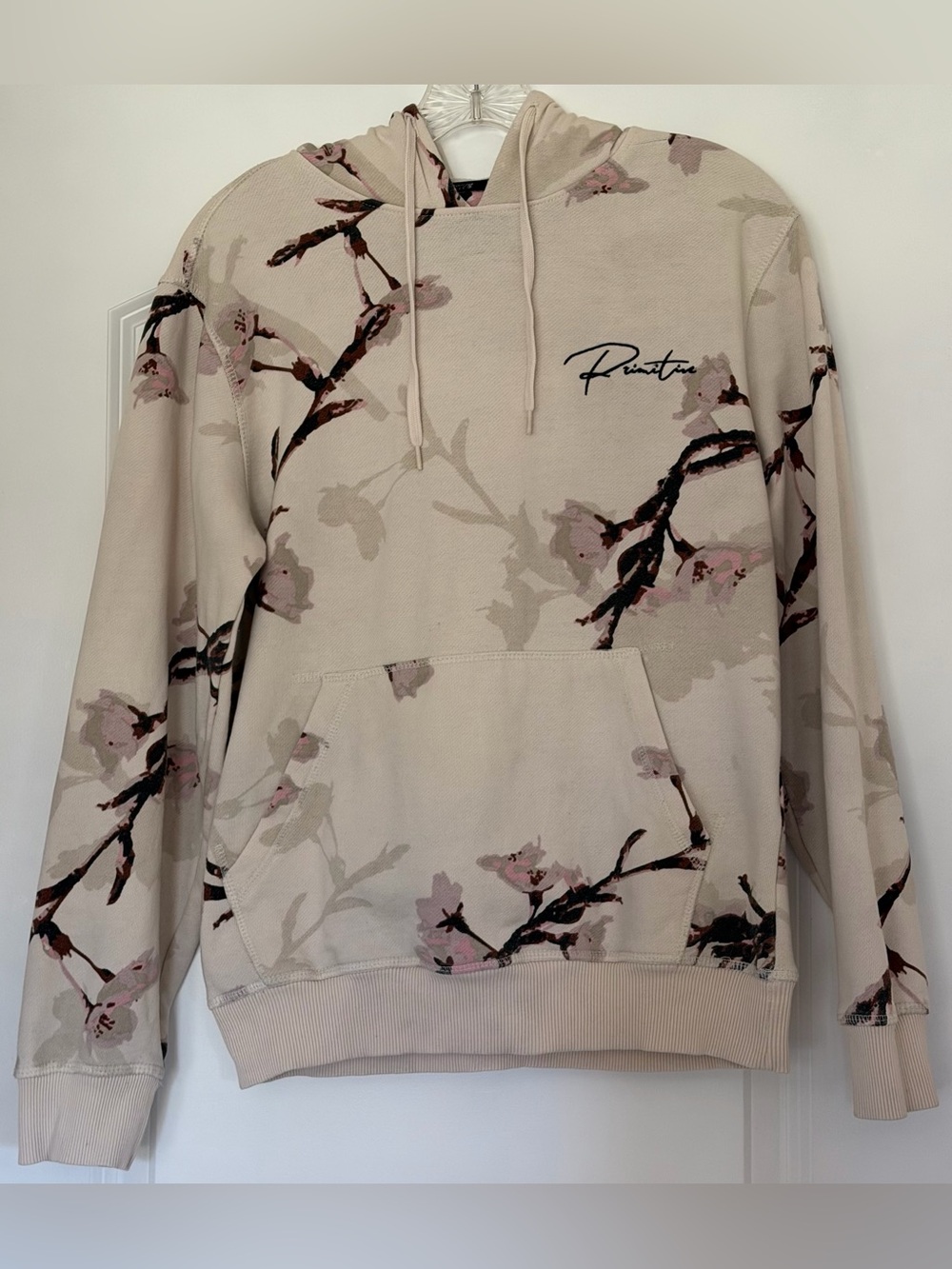 Primitive Blossom Cream Hoodie Pink Floral Graphic Black Script Pullover